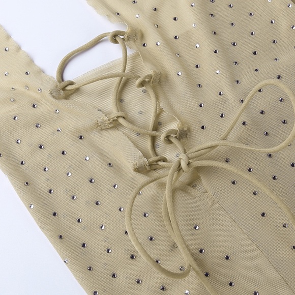 Canary Islands Beach Sparkle Rhinestone Getaway Mini Nude Bikini Coverup - Picture 10 of 11